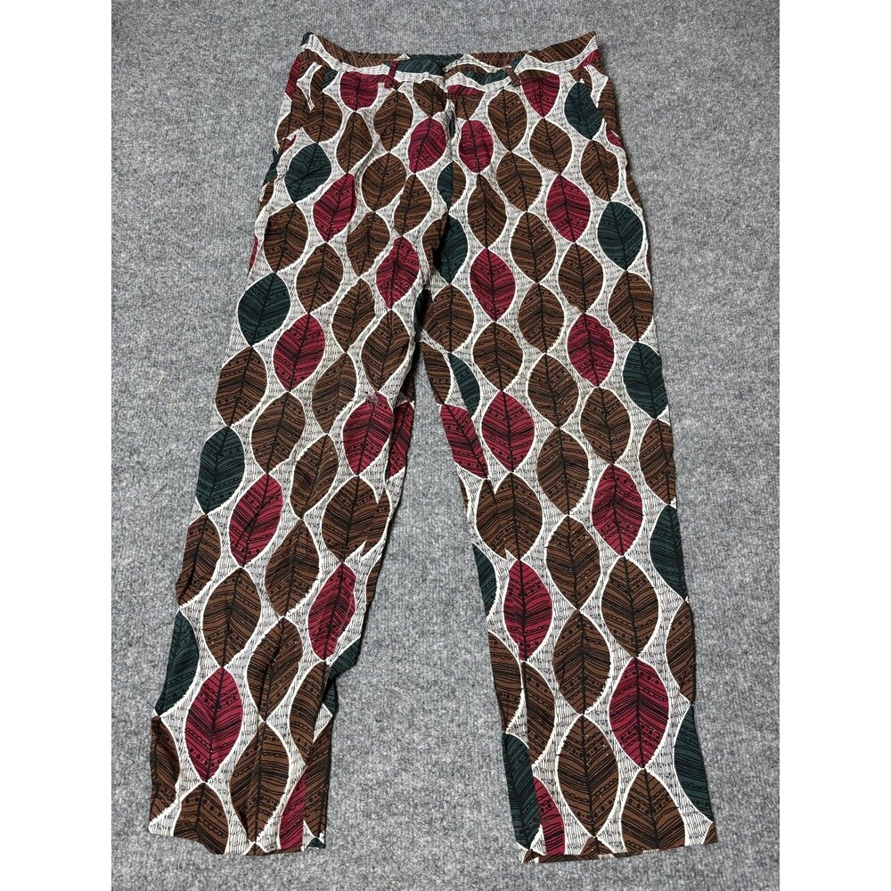 Zara Man Chino Pants Mens M 32x26 Brown Leaf Print Lightweight Casual Cotton